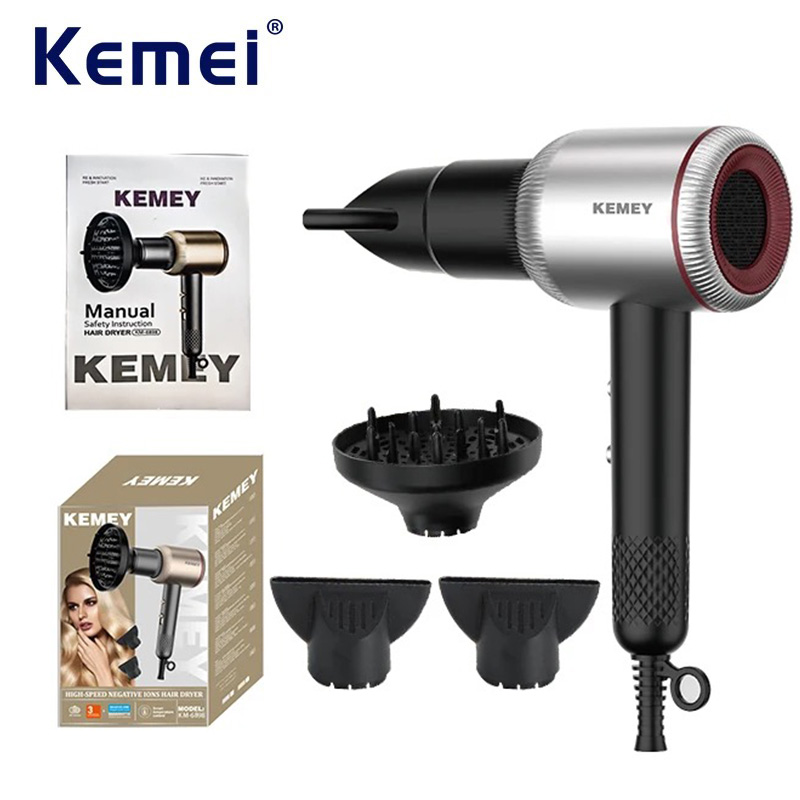 Hair Blow Dryer Low Noise Powerful - Профессиональный ионный салонный фен Kemei, мощный,