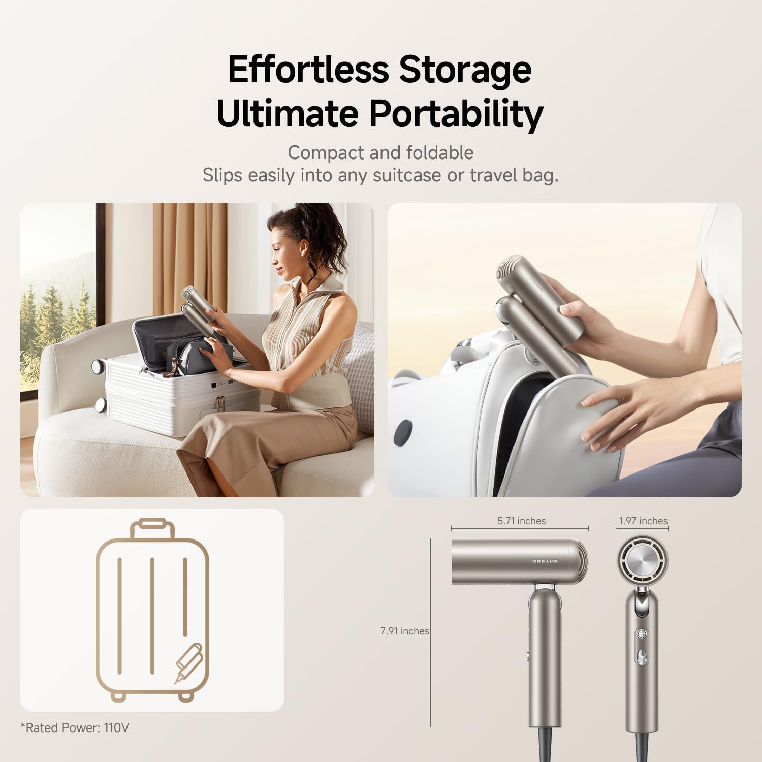 Восстановленный фен Dreame Poc – обзор и цена Foldable Travel Hair Dryer Brushless